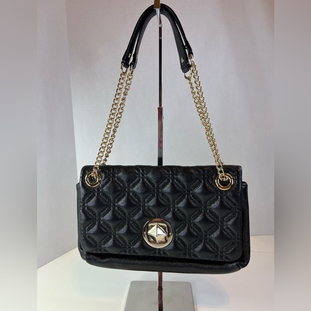 kate spade Black Quilted Leather Shoulder Bag with Gold Chain